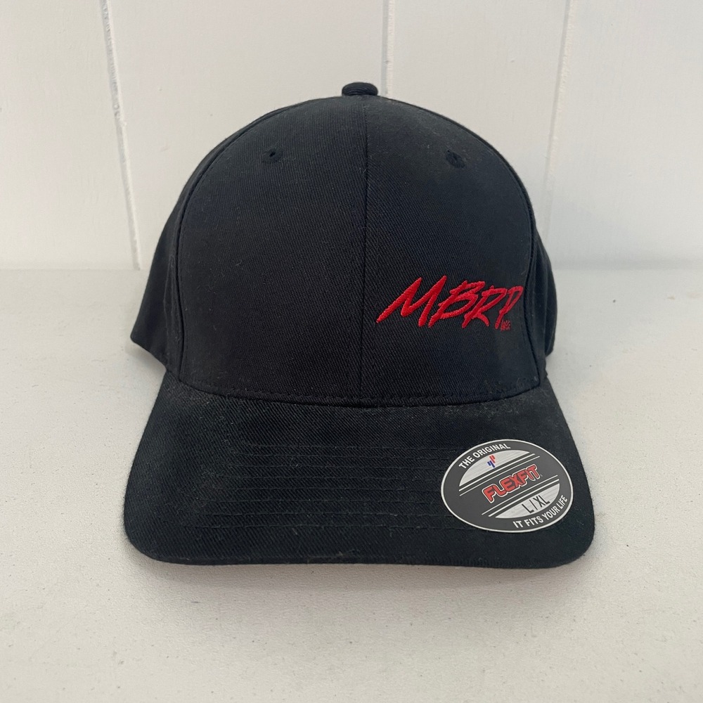 MBRP Flexfit Hat Cap L/XL Black Red Logo Performance Racing Street Truck